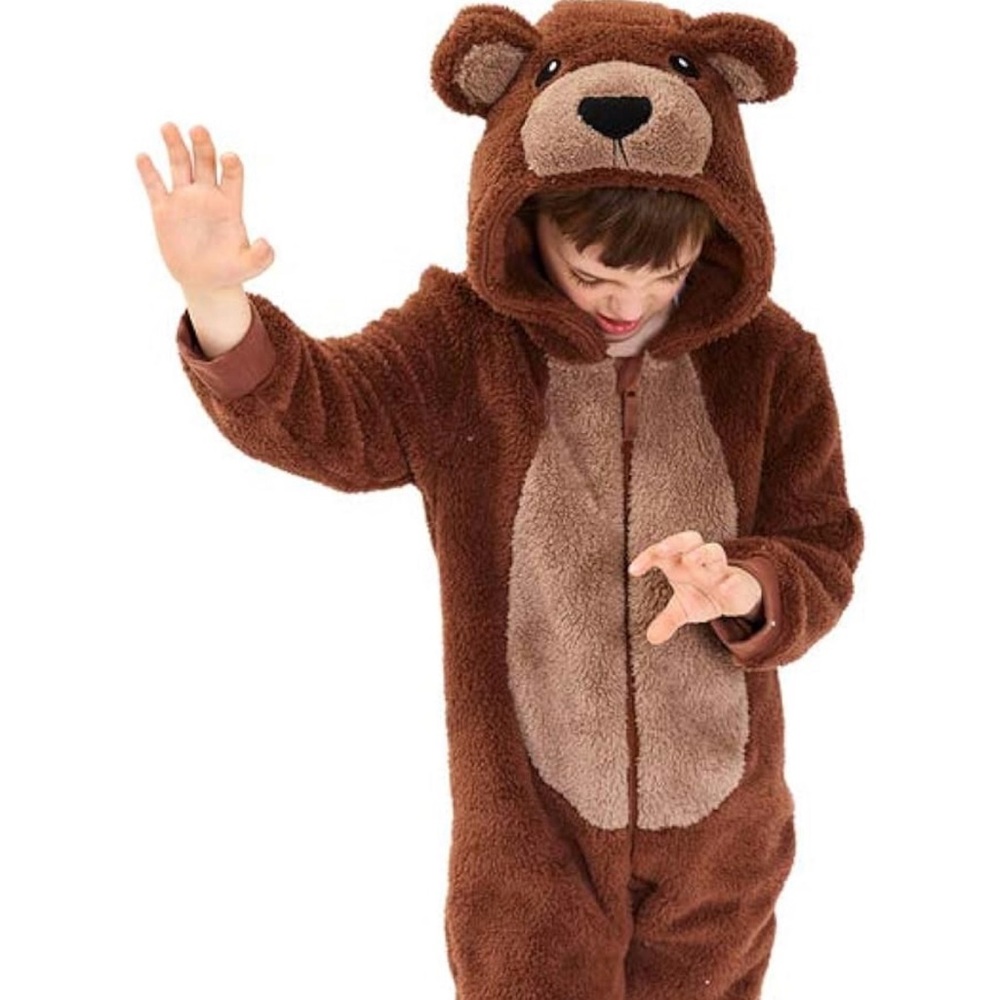 Kids Brown Bear Onesie Costume Pajamas, Size 7-8